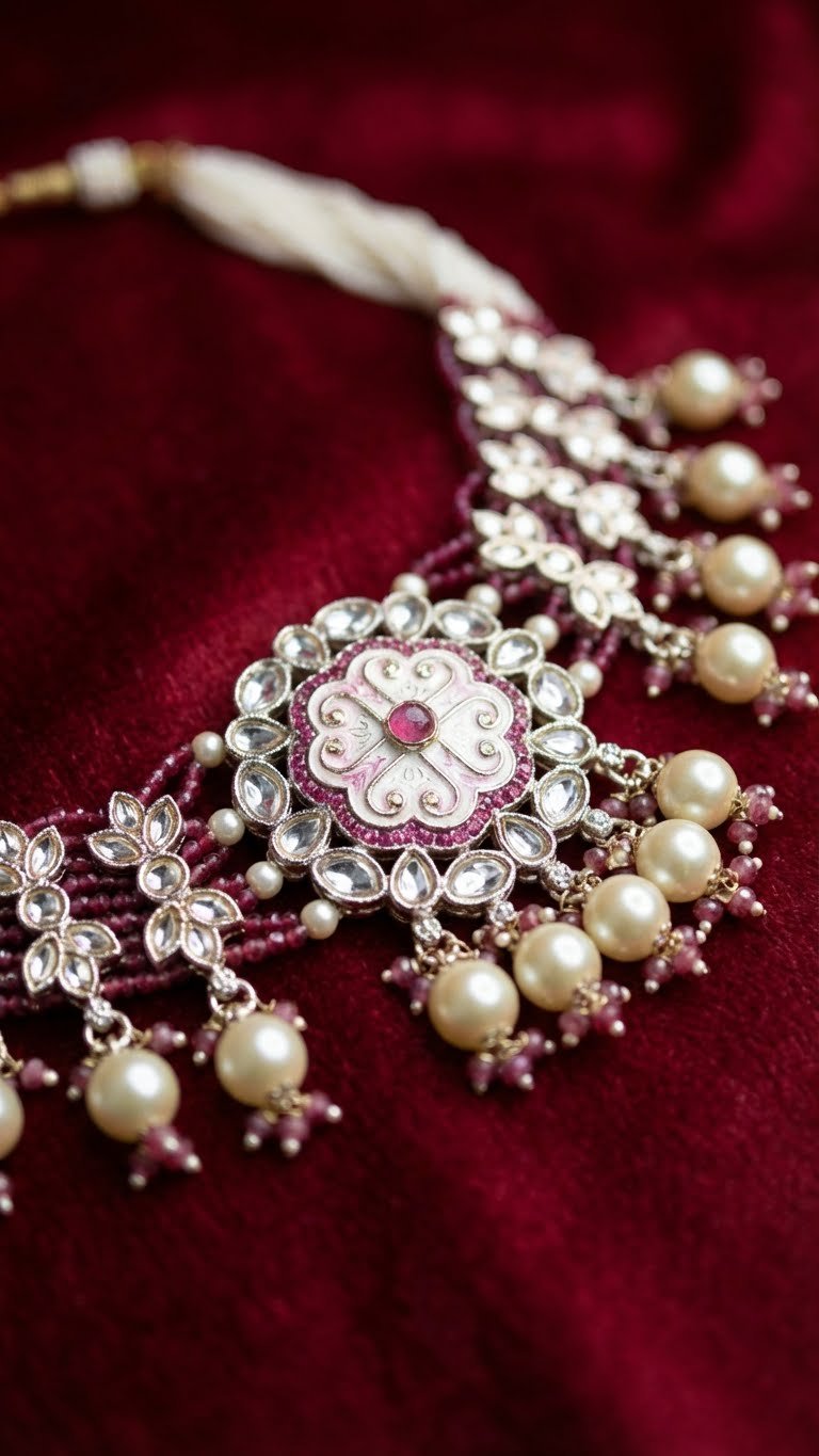 ROSÉ PEARL KUNDAN CHOKER SET