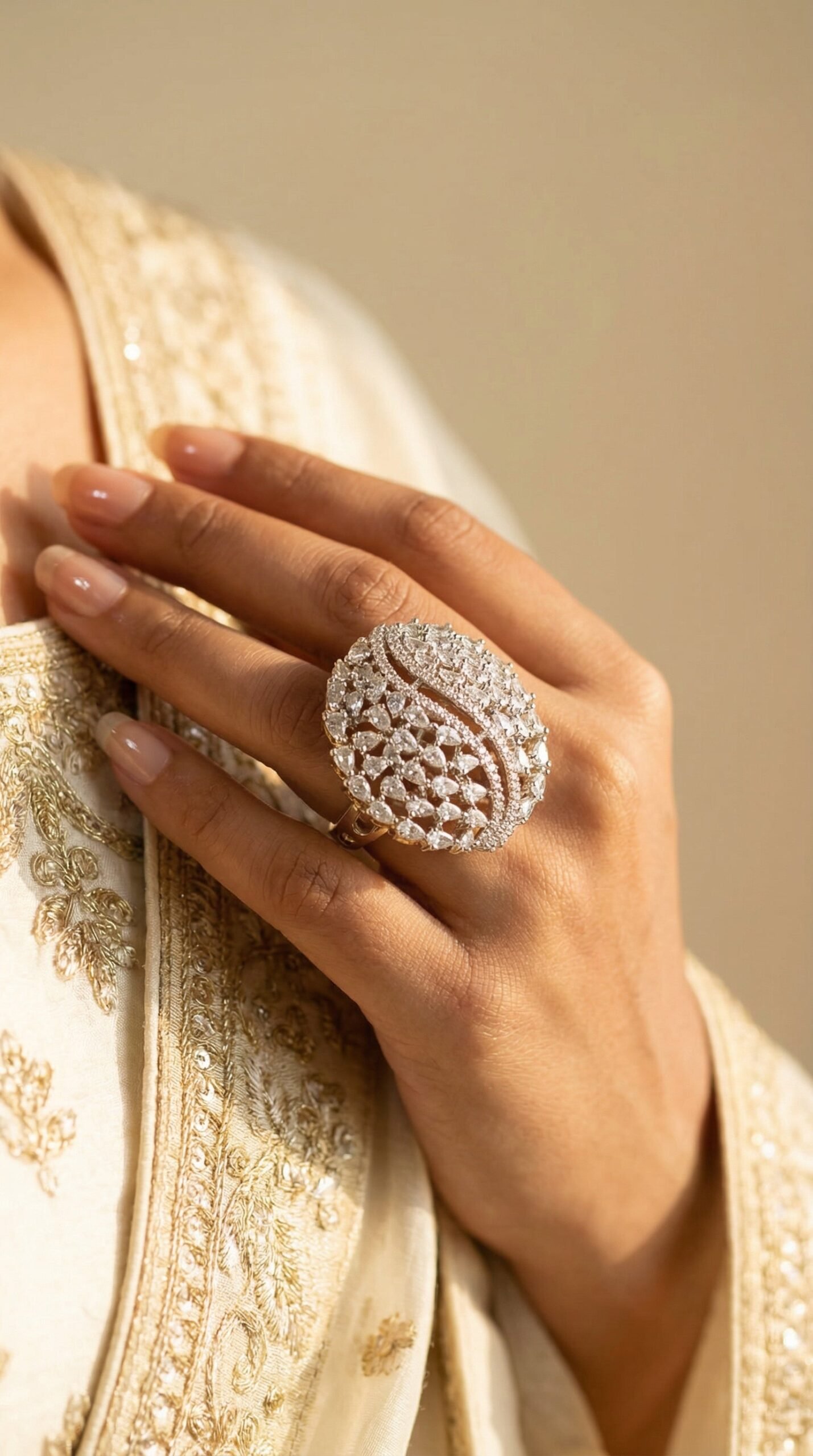 Elegant Diamond Swirl Cocktail Ring